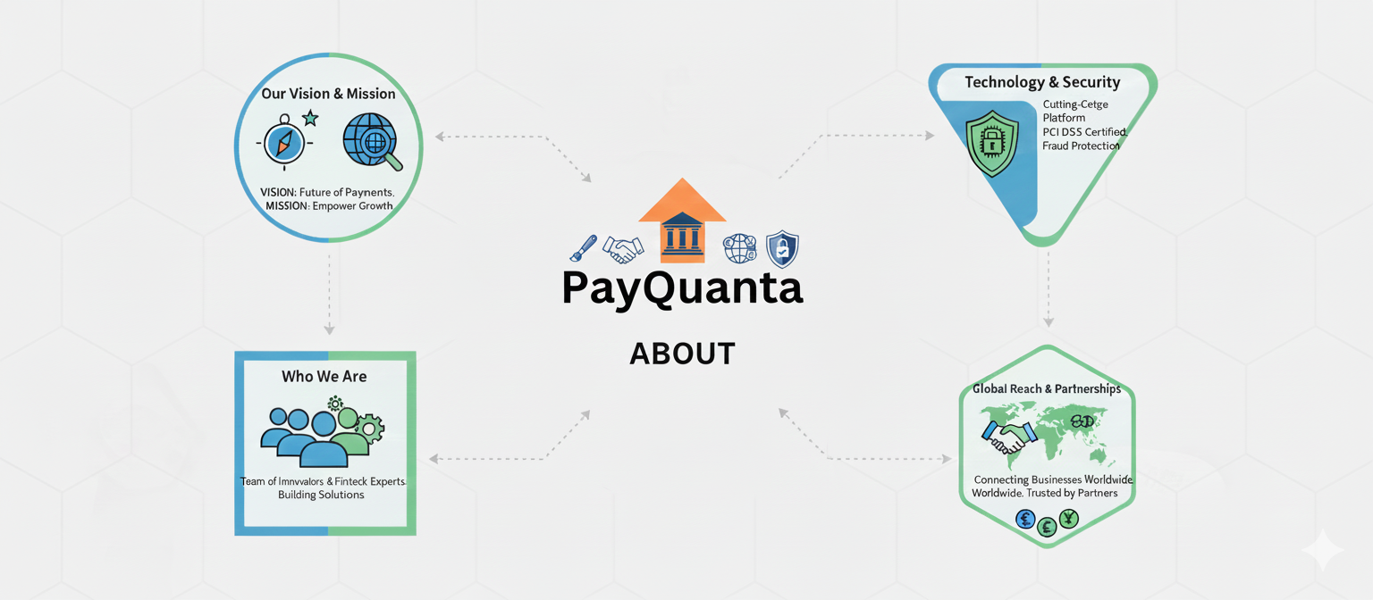 high-risk payment gateway, visual metaphor representing PayQuanta, an innovative FinTech company and global payment solutions provider, focused on secure and advanced payment technology.